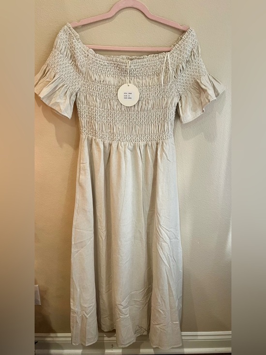 In February Dresses & Skirts - L*February Oatmeal Smocked Off-Shoulder Dress